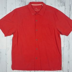 Tommy Bahama 100% Silk Men's Large Short Sleeve Button Up Shirt Red Excellent!